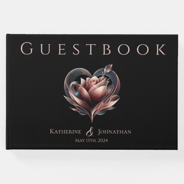 Modern Rose with a Heart Wedding Gästböcker (Framsida)