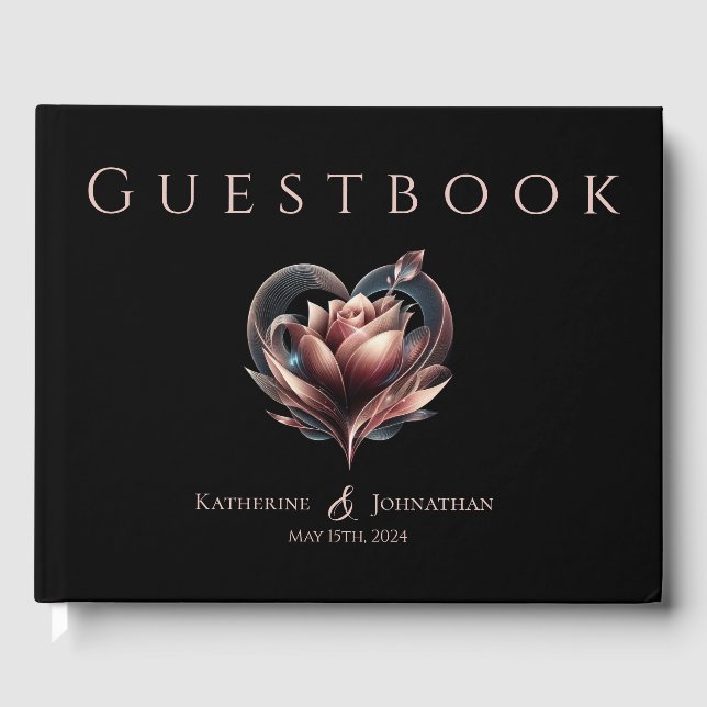 Modern Rose with a Heart Wedding Gästböcker (Framsida)