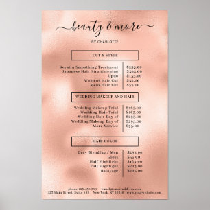 Modern Rosegold Enkel Salong Prislista Affisch
