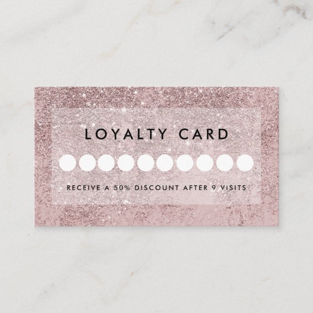Modern Rosegold Glitter Salon Loyalty Visitkort (Framsida)