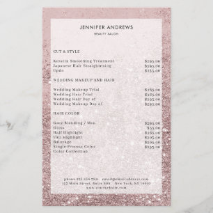Modern Rosegold Glitter Salon Pris List Flyer