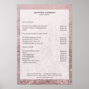 Modern Rosegold Glitter Salong Prislista Affisch