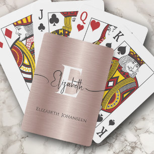 Modern roséguld borstad metall skriptmonogrammerad casinokort