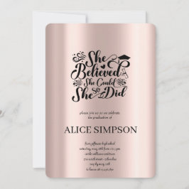 Modern roséguld chic minimalistisk fotourtexamen inbjudningar