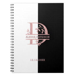 Modern roséguld delad anpassad monogram A, B, C, D Anteckningsbok