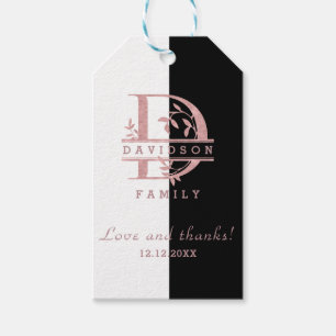 Modern roséguld delad anpassad monogram A, B, C, D Presentetikett