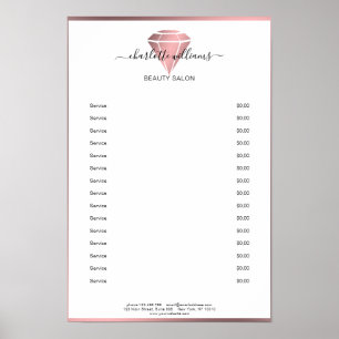 Modern roséguld diamant prislista affisch