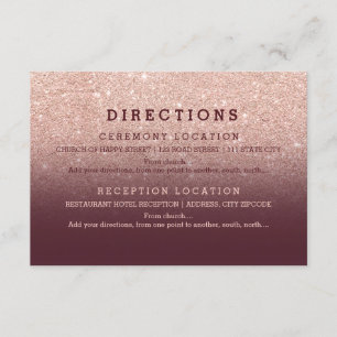 Modern roséguld glitter burgunder detaljer bröllop tilläggskort