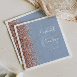 Modern Roséguld Glitter Dammblå Bröllop Pappersservett