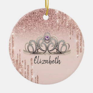 Modern roséguld glitter droppar ombre tiara julgransprydnad keramik