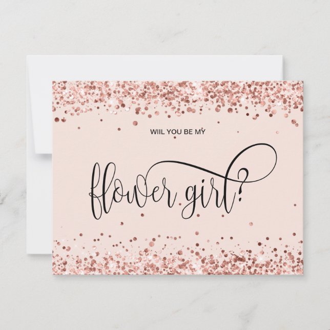 modern roséguld glitter kommer du att bli min blom inbjudningar (Framsida)