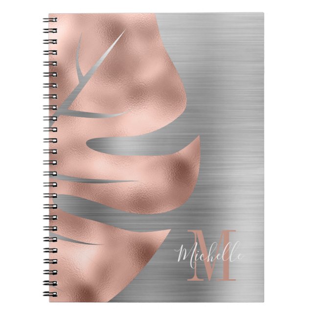 Modern Roséguld Grå Monogram Anteckningsbok (Framsidan)