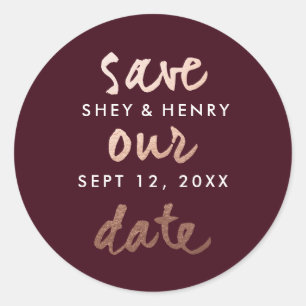 Modern Roséguld Save the Date Runt Klistermärke