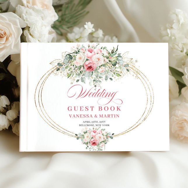 Modern rosenskymning floral guld eukalyptus chic b gästböcker (Modern blush floral gold eucalyptus chic wedding guest book

)
