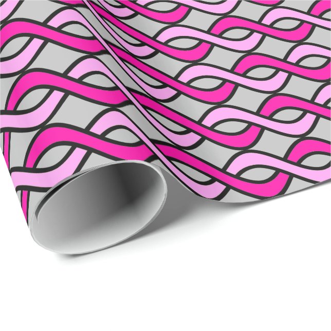 Modern Rosett band, rosa och grått / grått Presentpapper (Rullad Hörn)