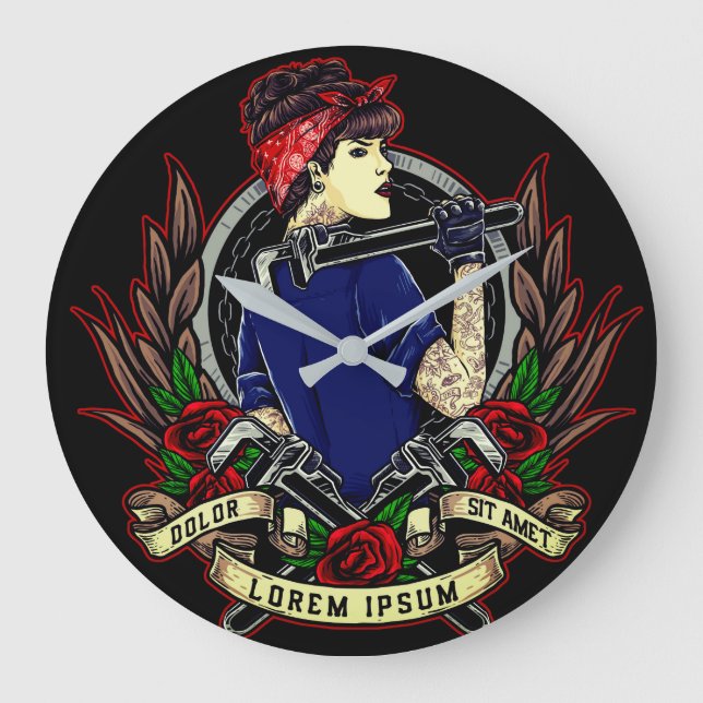 Modern Rosie Tattoo's Women's Stor Klocka (Framsida)