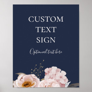 Modern Röslätt Floral Marinblå Kort och Presenta Poster