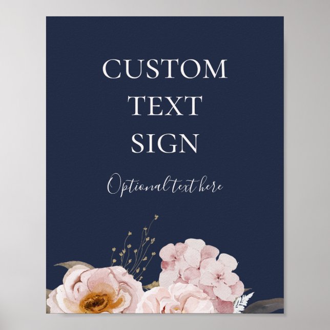 Modern Röslätt Floral | Marinblå Kort och Presenta Poster (Framsidan)