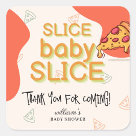 Modern Röslig Baby Slice Pizza Baby Shower Fyrkantigt Klistermärke