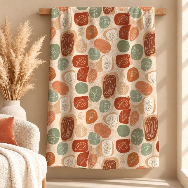 Modern Rost Koppar Boho Former Filttäcke Design Ko Fleecefilt (Modern Rust Copper Boho Shapes Blanket Design Art)