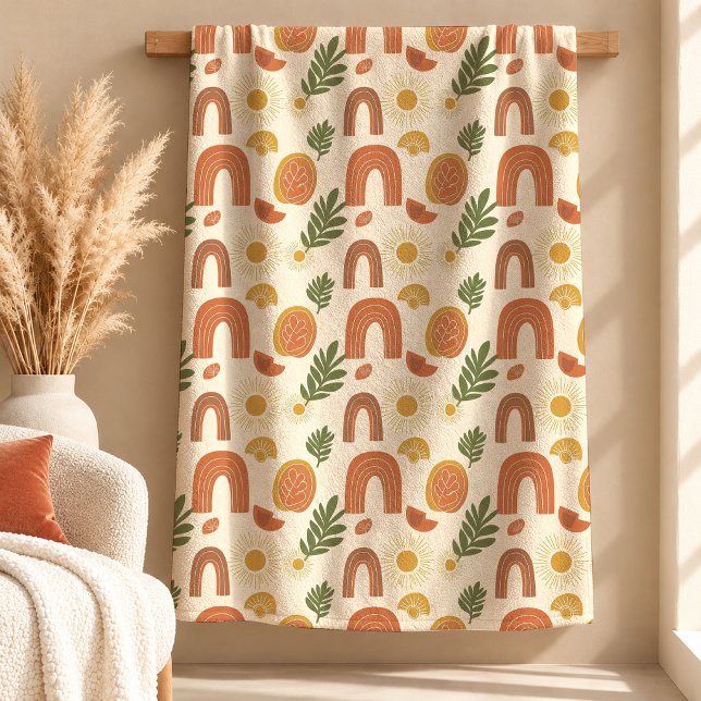 Modern Rost Sage Boho Form Blanket Present Fleecefilt (Contemporary Rust Sage Boho Shapes Blanket Gift)