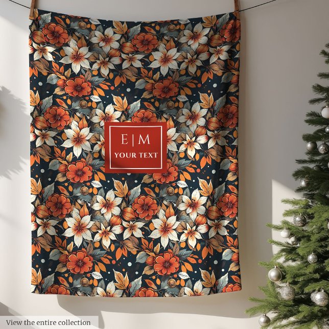 Modern rostig blomfilt med eget namn fleecefilt (Modern rusty flower blanket with custom name)