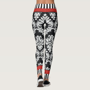 Modern rött mönster för svart och vit dämpare leggings