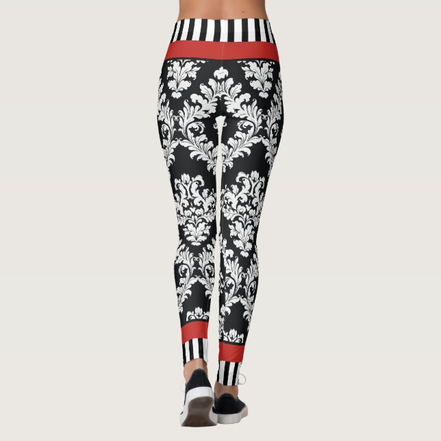 Modern rött mönster för svart och vit dämpare leggings (Baksida)
