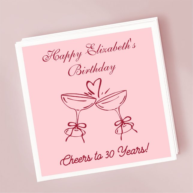 Modern rött&Rosa Cheers till 30 år Napkin Pappersservett (Skapare uppladdad)