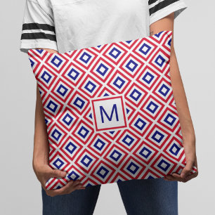 Modern Rött vitt blått Geometric Mönster Kudde