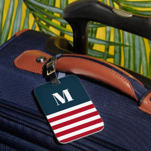 Modern Rött vitt blått Rand, djärv monogram Bagagebricka