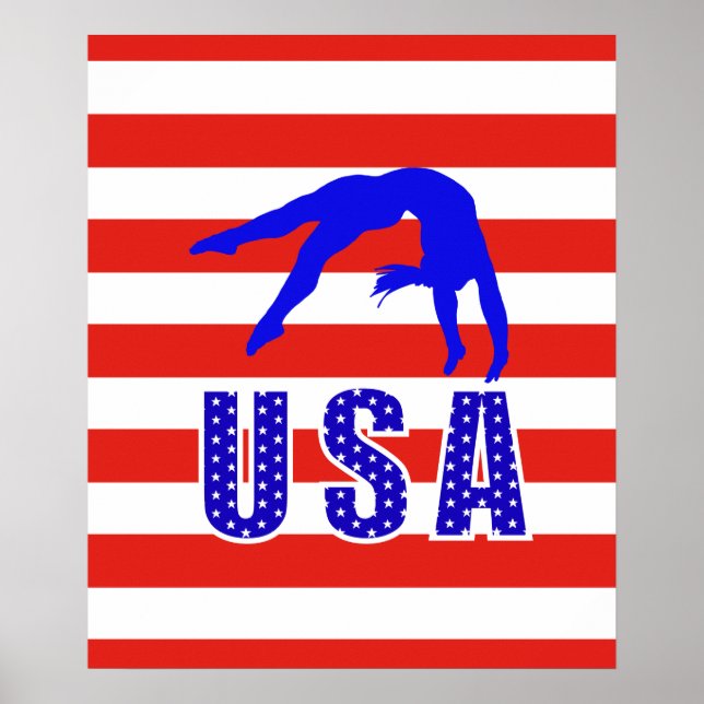 Modern Rött vitt blått Stars Rand USA Gymnastics Poster (Framsidan)