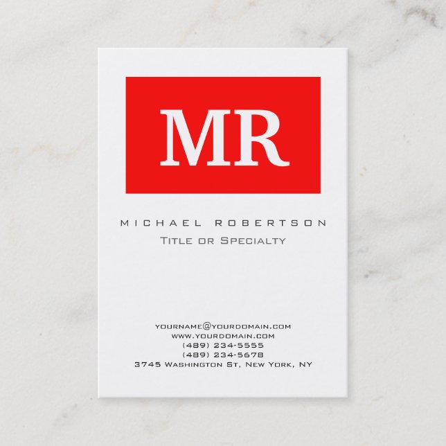 Modern rött vitt rött Affärskort i Monogram Visitkort (Framsida)