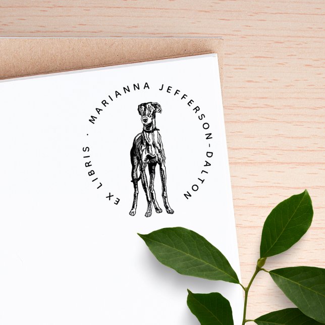 Modern Round Ex Libris Greyhound Dog Book Stämpel (Skapare uppladdad)
