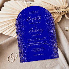 Modern Royal Blå Guld Falsk Glitter Båge Bröllop Inbjudningar
