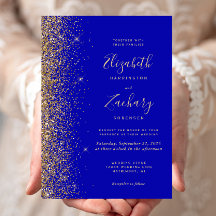 Modern Royal Blå Guld Falsk Glitter Kant Bröllop
