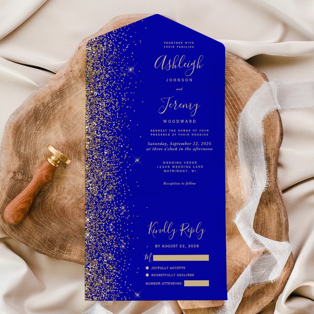 Modern Royal Blå Guld Glitter Bröllop (Skapare uppladdad)