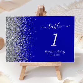 Modern Royal Blå Silver Glitter Kant Bröllop Bordsnummer