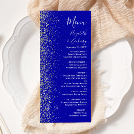 Modern Royal Blå Silver Glitter Kant Bröllop Meny