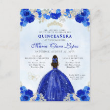 Modern Royal Blue Guld Blommigt Princess Quinceañe