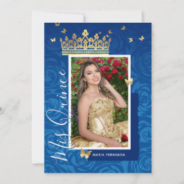Modern Royal Blue Guld Elegant Photo Quinceanera Inbjudningar