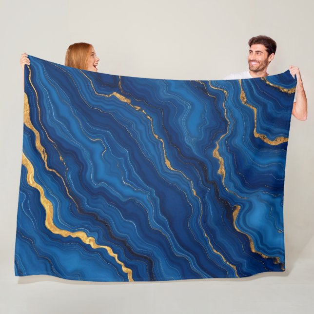 Modern Royal Blue Guld Marble Collection Fleecefilt (På plats)