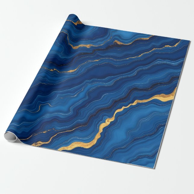 Modern Royal Blue Guld Marble Collection Presentpapper (Utrullad)
