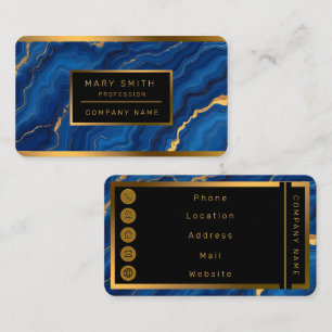 Modern Royal Blue Guld Marble Collection Visitkort