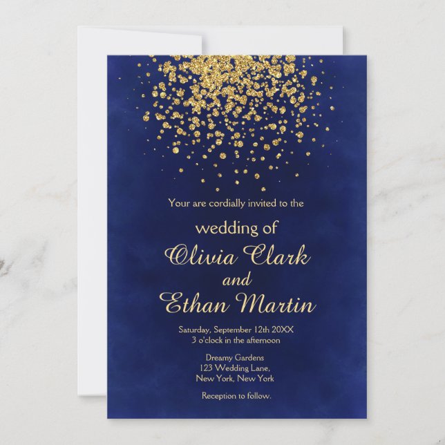 Modern Royal Blue med Guld Confetti Inbjudningar (Framsida)
