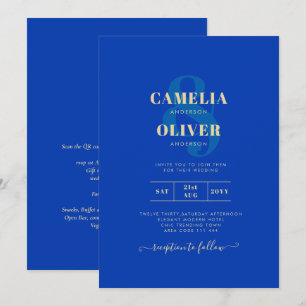 Modern Royal Blue Monochrome Wedding INVITE Inbjudningar