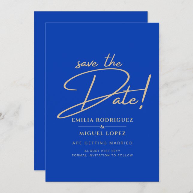 Modern Royal Blue Monochrome Wedding INVITE Inbjudningar (Fram/baksida)