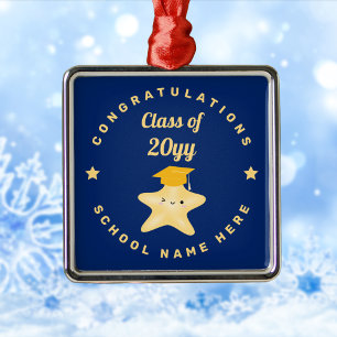 Modern Royal Blue och Guld Studenten Star Julgransprydnad Metall