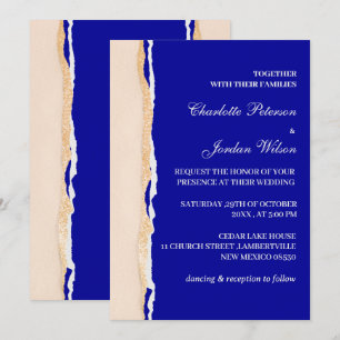 Modern Royal Blue och Rose Gold Bröllop Inbjudningar