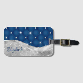 Modern Royal Blue och Silver Glitter Monogram Bagagebricka